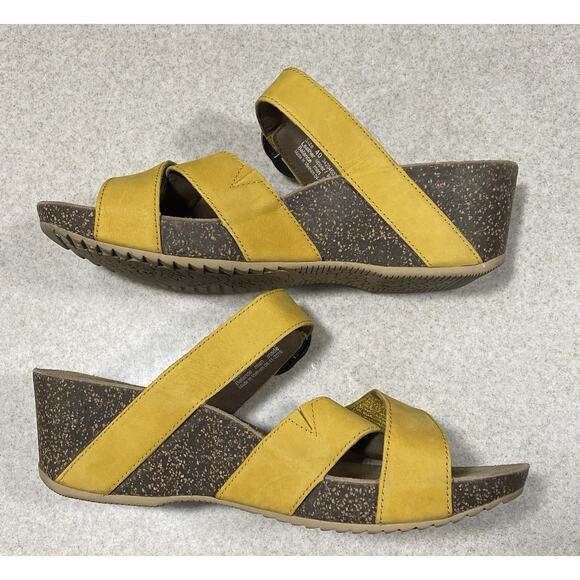 Dansko Susie Yellow Milled Nubuck Cork Wedge Slide Sandal Women 9/EU 40-ADJ Mule - Picture 5 of 11
